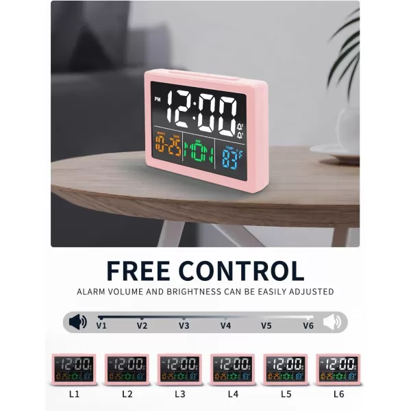 Digital Alarm Clock with 55quot Large LED Time Display Adjustable Alarm Volume 6 Level Brightness Alarm Settings USB Charger Temperature Detect Snooze Clocks for Bedroom Bedside Desk BlackPink