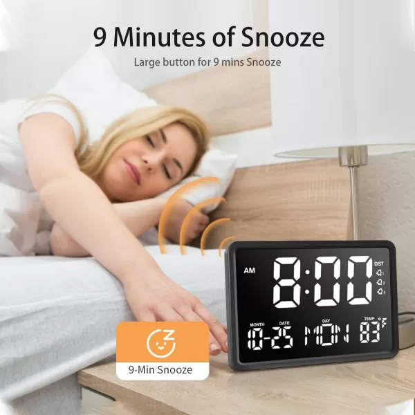 Digital Alarm Clock with 55quot Large LED Time Display Adjustable Alarm Volume 6 Level Brightness Alarm Settings USB Charger Temperature Detect Snooze Clocks for Bedroom Bedside Desk Black105 Black