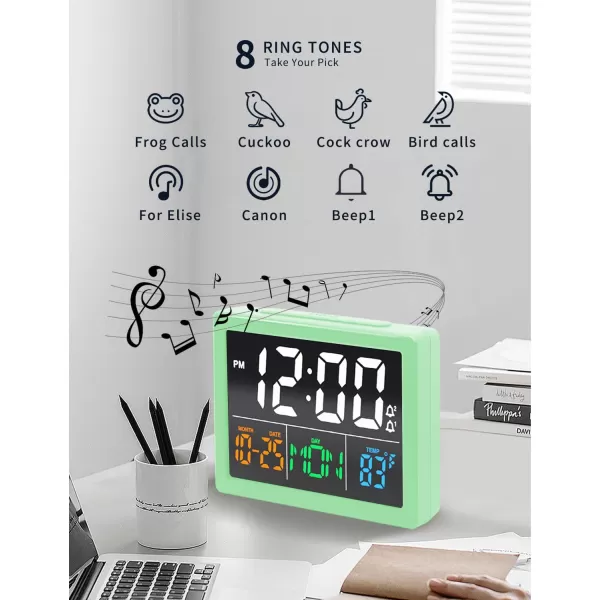 Digital Alarm Clock with 55quot Large LED Time Display Adjustable Alarm Volume 6 Level Brightness Alarm Settings USB Charger Temperature Detect Snooze Clocks for Bedroom Bedside Desk BlackGreen