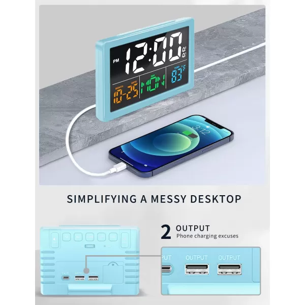 Digital Alarm Clock with 55quot Large LED Time Display Adjustable Alarm Volume 6 Level Brightness Alarm Settings USB Charger Temperature Detect Snooze Clocks for Bedroom Bedside Desk BlackBlue