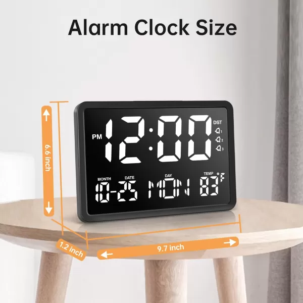 Digital Alarm Clock with 55quot Large LED Time Display Adjustable Alarm Volume 6 Level Brightness Alarm Settings USB Charger Temperature Detect Snooze Clocks for Bedroom Bedside Desk Black105 Black