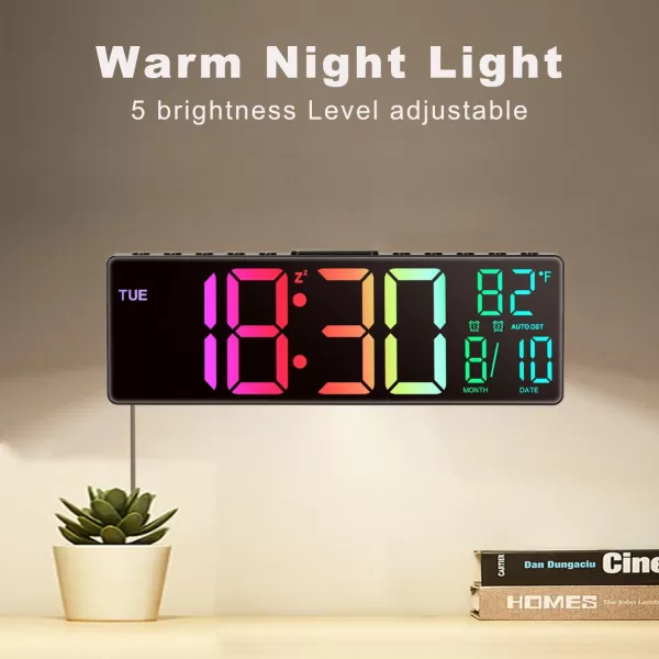 JALL 105 Large Digital Wall Clock with Remote Control Dual Alarm with Big LED Screen Dispaly 8 RGB Colors Auto DST Temperature for Living Room Bedroom Gift for Elderly Black 105 inchesBlack