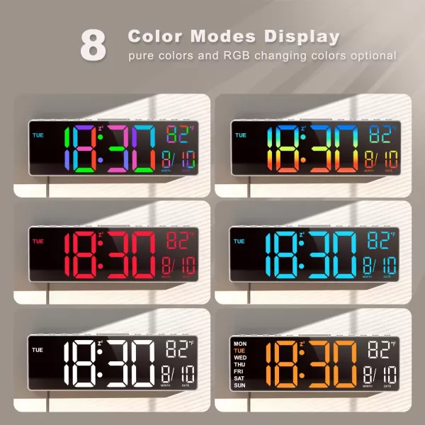 JALL 105 Large Digital Wall Clock with Remote Control Dual Alarm with Big LED Screen Dispaly 8 RGB Colors Auto DST Temperature for Living Room Bedroom Gift for Elderly Black 105 inchesWhite