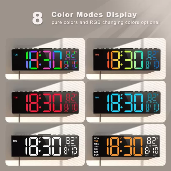 JALL 105 Large Digital Wall Clock with Remote Control Dual Alarm with Big LED Screen Dispaly 8 RGB Colors Auto DST Temperature for Living Room Bedroom Gift for Elderly Black 105 inchesBlack