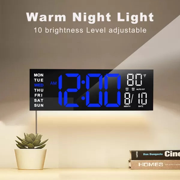 JALL 16quot Large Digital Wall Clock Timer Remote Controll 2 Alarms LED Display 8 RGB Color Auto DST Temperature for Living Room Bedroom Desk Mounted Gift for Elderly White Orange 16 inchesBlue White