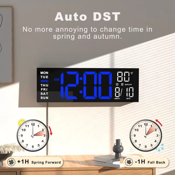 JALL 16quot Large Digital Wall Clock Timer Remote Controll 2 Alarms LED Display 8 RGB Color Auto DST Temperature for Living Room Bedroom Desk Mounted Gift for Elderly White Orange 16 inchesBlue White