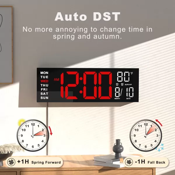 JALL 16quot Large Digital Wall Clock Timer Remote Controll 2 Alarms LED Display 8 RGB Color Auto DST Temperature for Living Room Bedroom Desk Mounted Gift for Elderly White Orange 16 inchesRed White