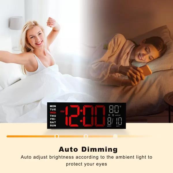 JALL 16quot Large Digital Wall Clock Timer Remote Controll 2 Alarms LED Display 8 RGB Color Auto DST Temperature for Living Room Bedroom Desk Mounted Gift for Elderly White Orange 16 inchesRed White