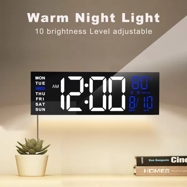 JALL 16quot Large Digital Wall Clock Timer Remote Controll 2 Alarms LED Display 8 RGB Color Auto DST Temperature for Living Room Bedroom Desk Mounted Gift for Elderly White Orange 16 inchesWhite Blue