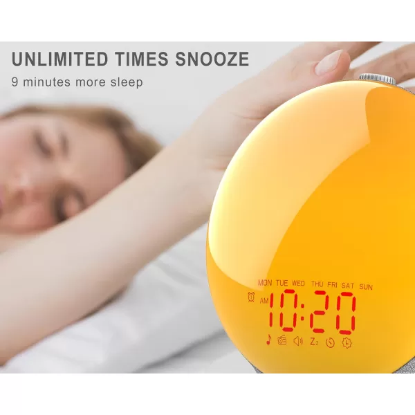 JALL Wake Up Light Sunrise Alarm Clock for Kids Bedroom Full Screen with Sunrise Simulation Dual Alarm FM Radio 15 Nightlights 8 Sounds Sleep TimerFabric Light Gray