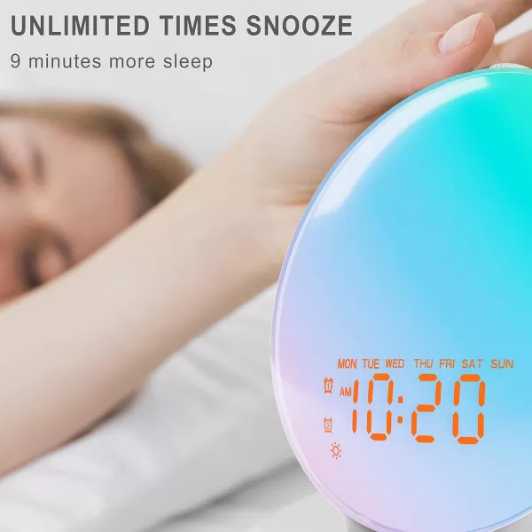 JALL Wake Up Light Sunrise Alarm Clock for Kids Bedroom Full Screen with Sunrise Simulation Dual Alarm FM Radio 15 Nightlights 8 Sounds Sleep TimerWhite