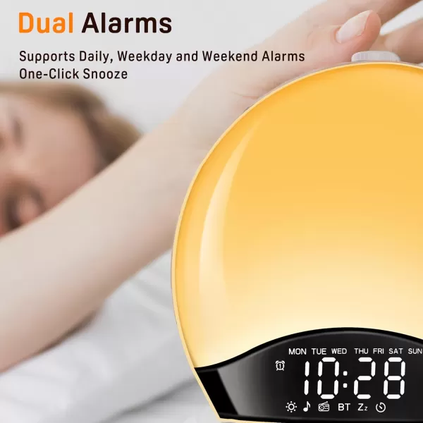 Wake Up Light Sunrise Alarm Clock for Kids Heavy Sleepers Bedroom Bluetooth Speaker Sound Machine with 22 Natural Sounds White Noise Dual Alarms FM Radio 17 Color Night Lights Ideal for Gift