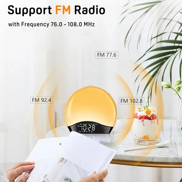 Wake Up Light Sunrise Alarm Clock for Kids Heavy Sleepers Bedroom Bluetooth Speaker Sound Machine with 22 Natural Sounds White Noise Dual Alarms FM Radio 17 Color Night Lights Ideal for Gift