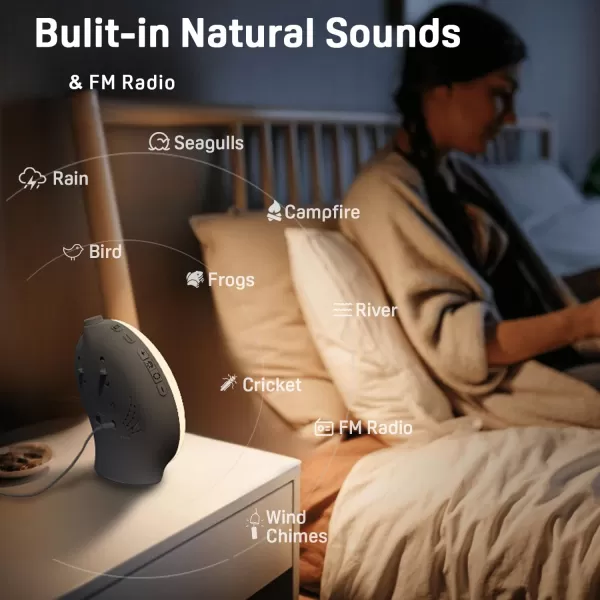 Wake Up Light Sunrise Alarm Clock for Kids Heavy Sleepers Bedroom Full Screen with SunriseSunset Simulation Fall Asleep Dual Alarms FM Radio Colorful Nihgt Lights Natural Sounds Wood Grain