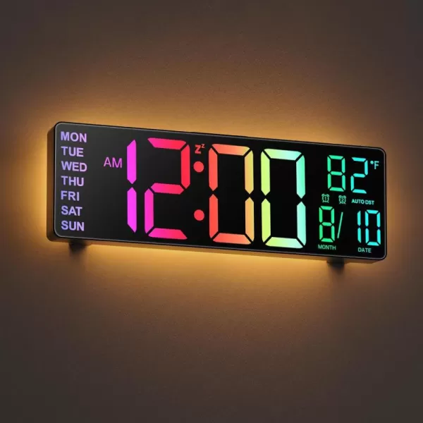 JALL 105 Large Digital Wall Clock with Remote Control Dual Alarm with Big LED Screen Dispaly 8 RGB Colors Auto DST Temperature for Living Room Bedroom Gift for Elderly Black 105 inchesBlack