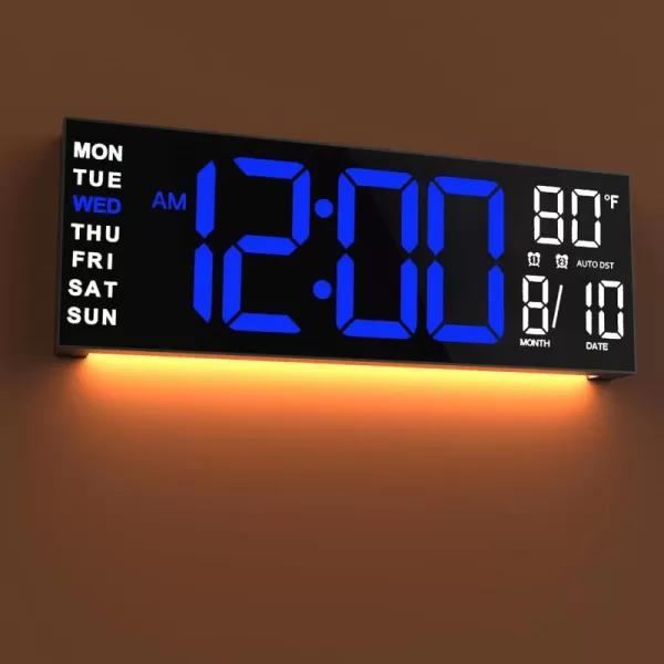 JALL 16quot Large Digital Wall Clock Timer Remote Controll 2 Alarms LED Display 8 RGB Color Auto DST Temperature for Living Room Bedroom Desk Mounted Gift for Elderly White Orange 16 inchesBlue White