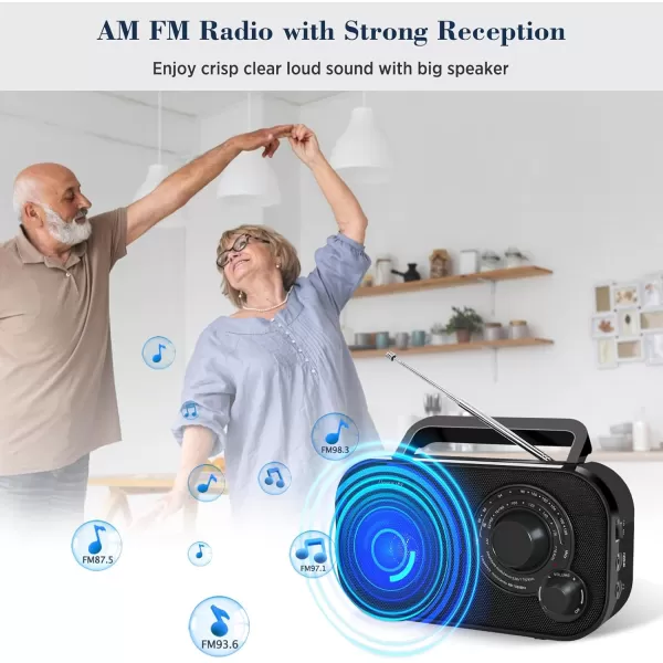 DreamSky AM FM Portable Radio Plug in Wall or Battery Operated for Home ampamp Outdoor Strong Reception Large Dial Easy to Use Transistor Antenna Headphone Jack Small Gifts for Seniors ElderlyBlack