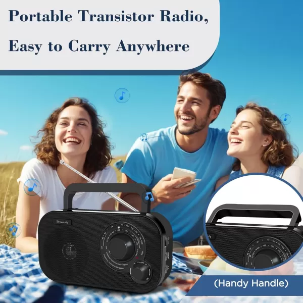 DreamSky AM FM Portable Radio Plug in Wall or Battery Operated for Home ampamp Outdoor Strong Reception Large Dial Easy to Use Transistor Antenna Headphone Jack Small Gifts for Seniors ElderlyBlack