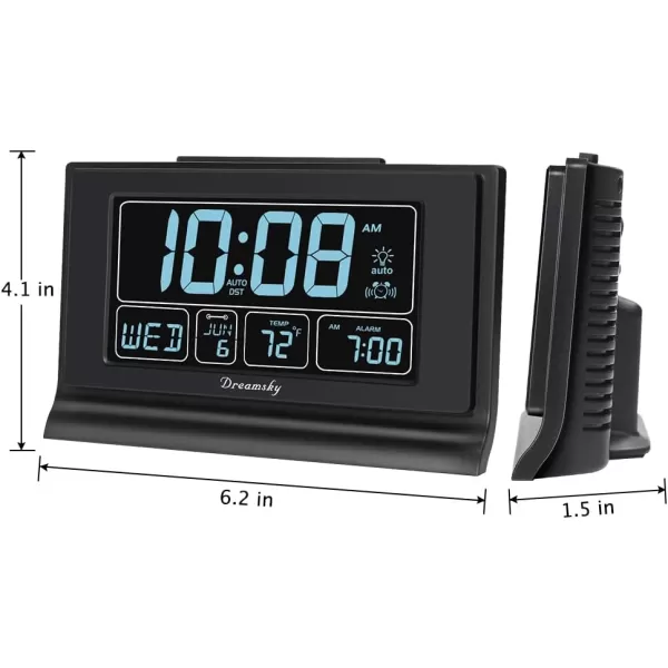 DreamSky Alarm Clocks for Bedrooms with Battery Backup Auto Set Digital Clock with Date and Day of Week Temperature USB Port Auto DST Dimmer 1224HBlack