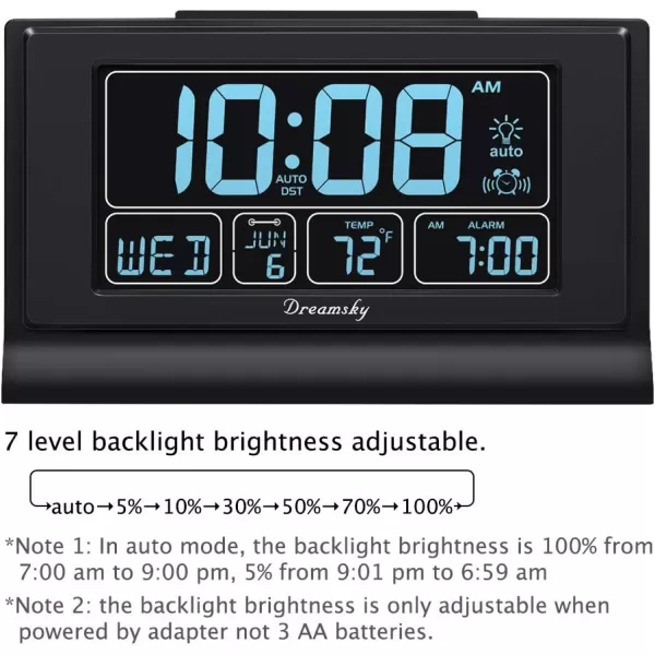 DreamSky Alarm Clocks for Bedrooms with Battery Backup Auto Set Digital Clock with Date and Day of Week Temperature USB Port Auto DST Dimmer 1224HBlack