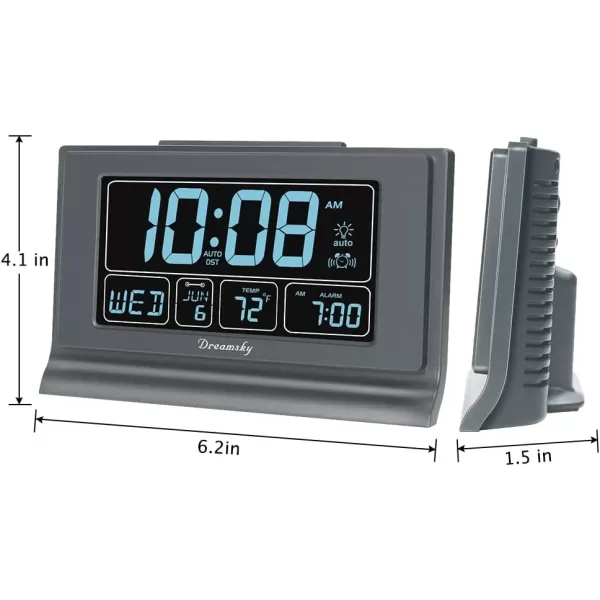 DreamSky Alarm Clocks for Bedrooms with Battery Backup Auto Set Digital Clock with Date and Day of Week Temperature USB Port Auto DST Dimmer 1224HGray