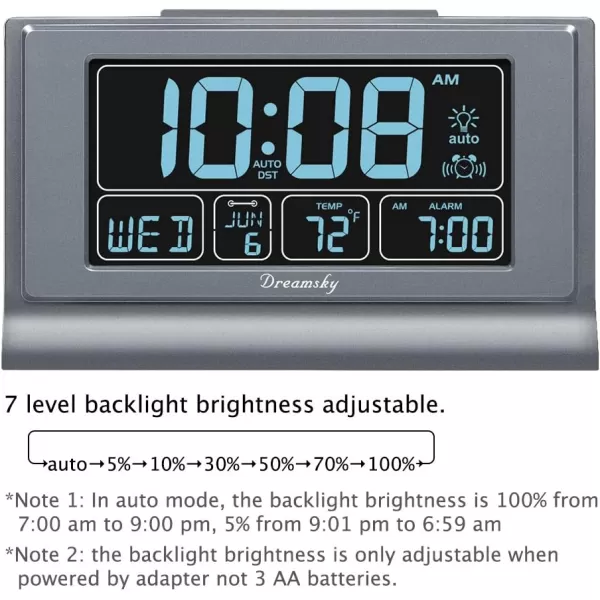 DreamSky Alarm Clocks for Bedrooms with Battery Backup Auto Set Digital Clock with Date and Day of Week Temperature USB Port Auto DST Dimmer 1224HGray