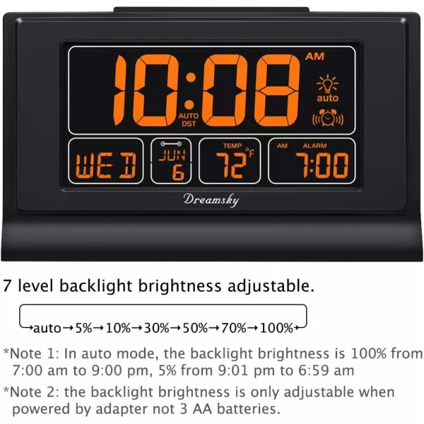 DreamSky Alarm Clocks for Bedrooms with Battery Backup Auto Set Digital Clock with Date and Day of Week Temperature USB Port Auto DST Dimmer 1224HOrange