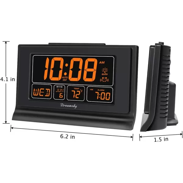 DreamSky Alarm Clocks for Bedrooms with Battery Backup Auto Set Digital Clock with Date and Day of Week Temperature USB Port Auto DST Dimmer 1224HOrange