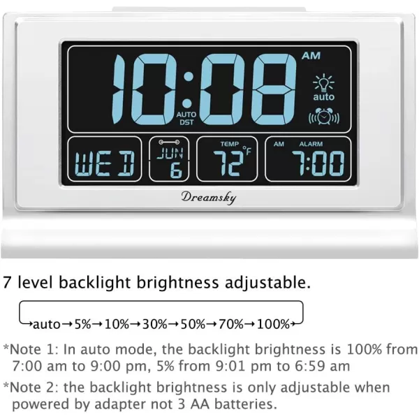 DreamSky Alarm Clocks for Bedrooms with Battery Backup Auto Set Digital Clock with Date and Day of Week Temperature USB Port Auto DST Dimmer 1224HWhite