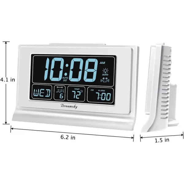 DreamSky Alarm Clocks for Bedrooms with Battery Backup Auto Set Digital Clock with Date and Day of Week Temperature USB Port Auto DST Dimmer 1224HWhite