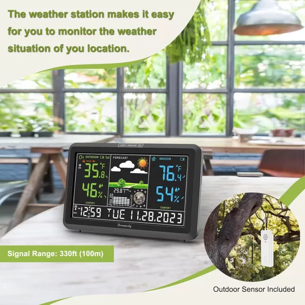 DreamSky Weather Station Indoor Outdoor Thermometer Wireless with Digital Atomic Clock Large Display with Adjustable Backlight Inside Outside Temperature Humidity Monitor Home Weather Thermometer