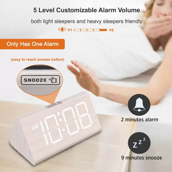 DreamSky Wooden Digital Alarm Clocks for Bedrooms  Electric Desk Clock with Large Numbers USB Port Battery Backup Alarm Adjustable Volume Dimmer Snooze DST Wood Dcor 1224H BlueWhite