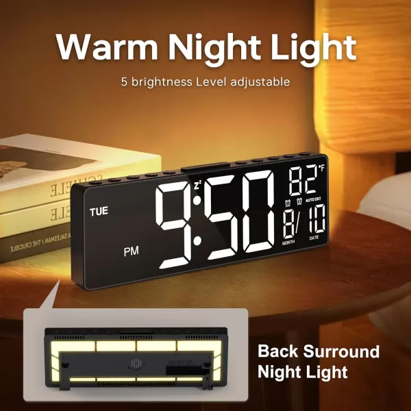 JALL 105 Digital Large Alarm Clock with 8in1 RGB Colors Date Month Temperature LED Display Auto DST Modern Decor Design for Desk Wall Living Room Bedroom Gift Yougster and ElderlyBlack