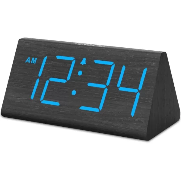 DreamSky Wooden Digital Alarm Clocks for Bedrooms  Electric Desk Clock with Large Numbers USB Port Battery Backup Alarm Adjustable Volume Dimmer Snooze DST Wood Dcor 1224H BlueBlackblue