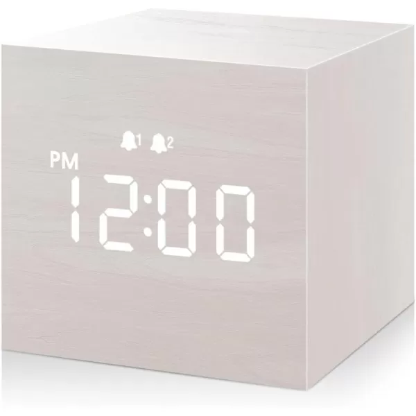 JALL Digital Alarm Clock with Wooden Electronic LED Time Display Dual Alarm 25inch Cubic Small Mini Wood Made Electric Clocks for Bedroom Bedside Desk BlackWhite