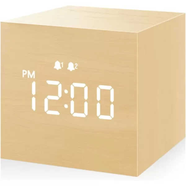 JALL Digital Alarm Clock with Wooden Electronic LED Time Display Dual Alarm 25inch Cubic Small Mini Wood Made Electric Clocks for Bedroom Bedside Desk BlackYellow