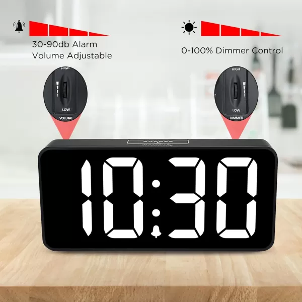 DreamSky Large Digital Alarm Clock Big Numbers for Seniors ampamp Visually Impaired 9 Inches Electric Clocks for Bedroom Jumbo Display Fully Dimmable Brightness USB Ports Adjustable Alarm VolumeBlack Case  White Digit