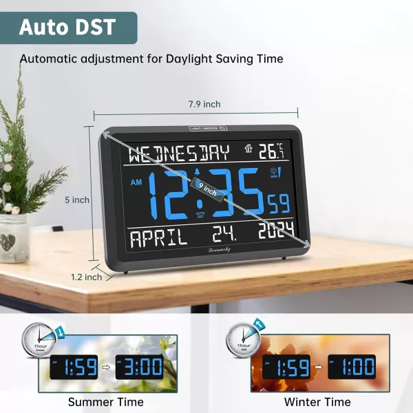 DreamSky Large Digital Clock with Date and Day of Week  Electric Desk Clock for Seniors Elderly Bedroom Alarm Clock with Battery Backup Dimmer USB Port Auto DST Temperature Adjustable Volume