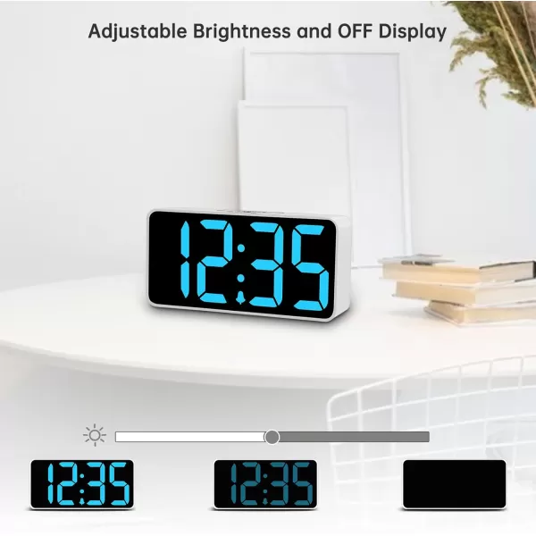 DreamSky Super Loud Alarm Clock for Heavy Sleepers  RGB Small Digital Clock for Kids Bedroom Bedside Nightstand Electric Desk Clock with Large Numbers Dimmer Adjustable Volume USB Port SnoozeWhite Caseblue Digit