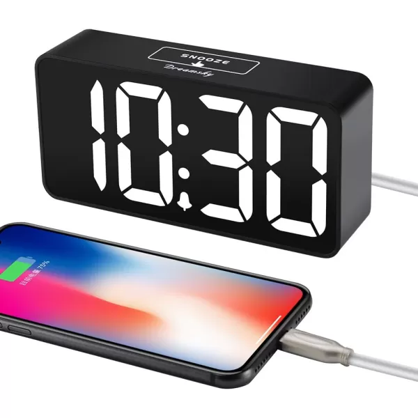 DreamSky Super Loud Alarm Clock for Heavy Sleepers  RGB Small Digital Clock for Kids Bedroom Bedside Nightstand Electric Desk Clock with Large Numbers Dimmer Adjustable Volume USB Port SnoozeWhite