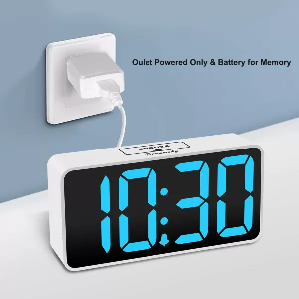 DreamSky Super Loud Alarm Clock for Heavy Sleepers  RGB Small Digital Clock for Kids Bedroom Bedside Nightstand Electric Desk Clock with Large Numbers Dimmer Adjustable Volume USB Port SnoozeWhite Caseblue Digit