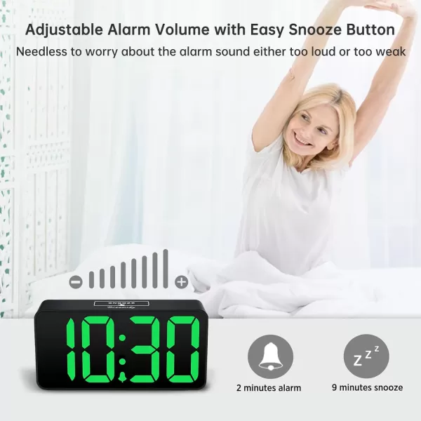 DreamSky Super Loud Alarm Clock for Heavy Sleepers  RGB Small Digital Clock for Kids Bedroom Bedside Nightstand Electric Desk Clock with Large Numbers Dimmer Adjustable Volume USB Port SnoozeGreen