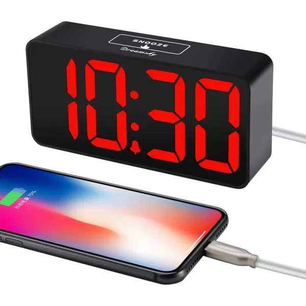 DreamSky Super Loud Alarm Clock for Heavy Sleepers  RGB Small Digital Clock for Kids Bedroom Bedside Nightstand Electric Desk Clock with Large Numbers Dimmer Adjustable Volume USB Port SnoozeRed