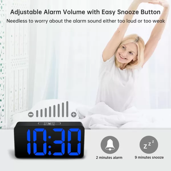 DreamSky Super Loud Alarm Clock for Heavy Sleepers  RGB Small Digital Clock for Kids Bedroom Bedside Nightstand Electric Desk Clock with Large Numbers Dimmer Adjustable Volume USB Port SnoozeBlue