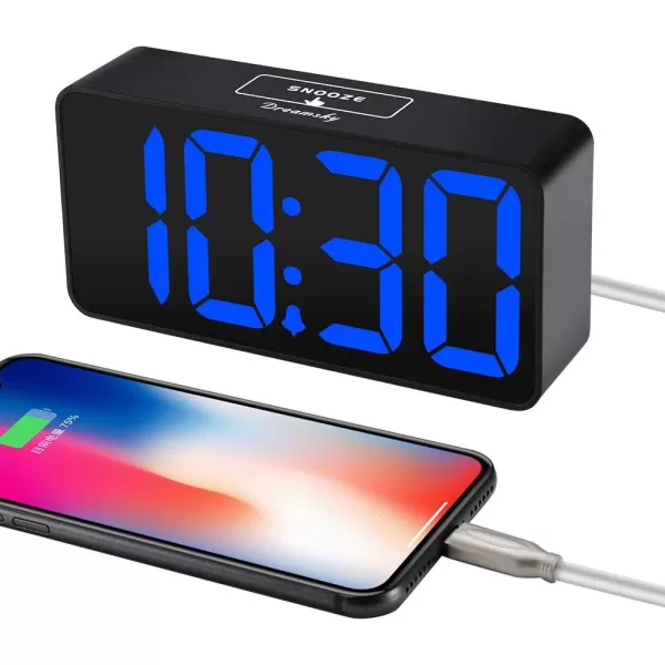 DreamSky Super Loud Alarm Clock for Heavy Sleepers  RGB Small Digital Clock for Kids Bedroom Bedside Nightstand Electric Desk Clock with Large Numbers Dimmer Adjustable Volume USB Port SnoozeBlue