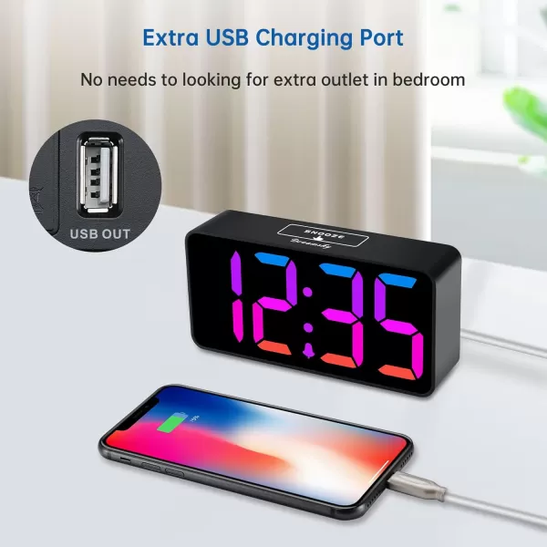 DreamSky Super Loud Alarm Clock for Heavy Sleepers  RGB Small Digital Clock for Kids Bedroom Bedside Nightstand Electric Desk Clock with Large Numbers Dimmer Adjustable Volume USB Port SnoozeRgbblack