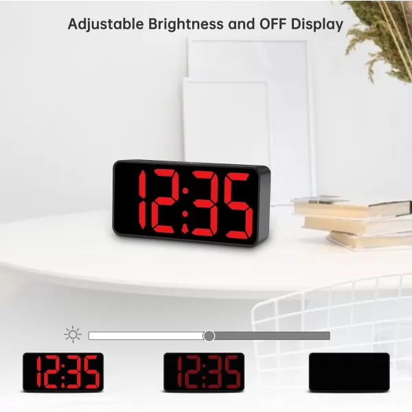 DreamSky Super Loud Alarm Clock for Heavy Sleepers  RGB Small Digital Clock for Kids Bedroom Bedside Nightstand Electric Desk Clock with Large Numbers Dimmer Adjustable Volume USB Port SnoozeRed