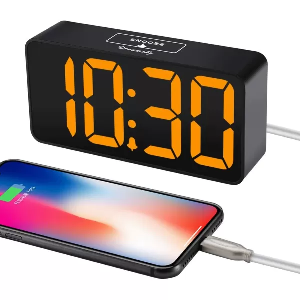 DreamSky Super Loud Alarm Clock for Heavy Sleepers  RGB Small Digital Clock for Kids Bedroom Bedside Nightstand Electric Desk Clock with Large Numbers Dimmer Adjustable Volume USB Port SnoozeOrange