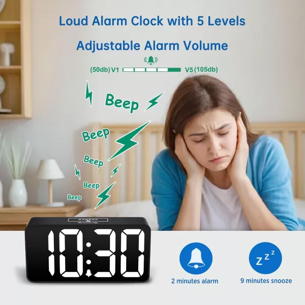 DreamSky Super Loud Alarm Clock for Heavy Sleepers  RGB Small Digital Clock for Kids Bedroom Bedside Nightstand Electric Desk Clock with Large Numbers Dimmer Adjustable Volume USB Port SnoozeRgbblack