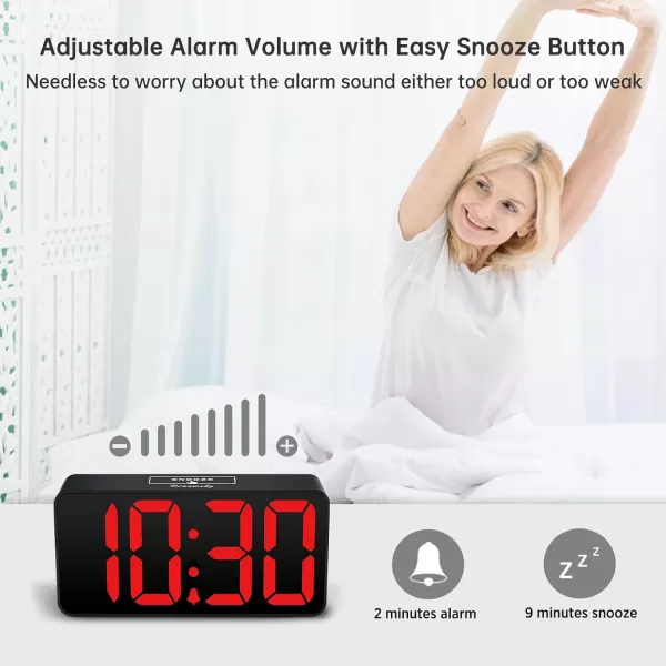 DreamSky Super Loud Alarm Clock for Heavy Sleepers  RGB Small Digital Clock for Kids Bedroom Bedside Nightstand Electric Desk Clock with Large Numbers Dimmer Adjustable Volume USB Port SnoozeRed